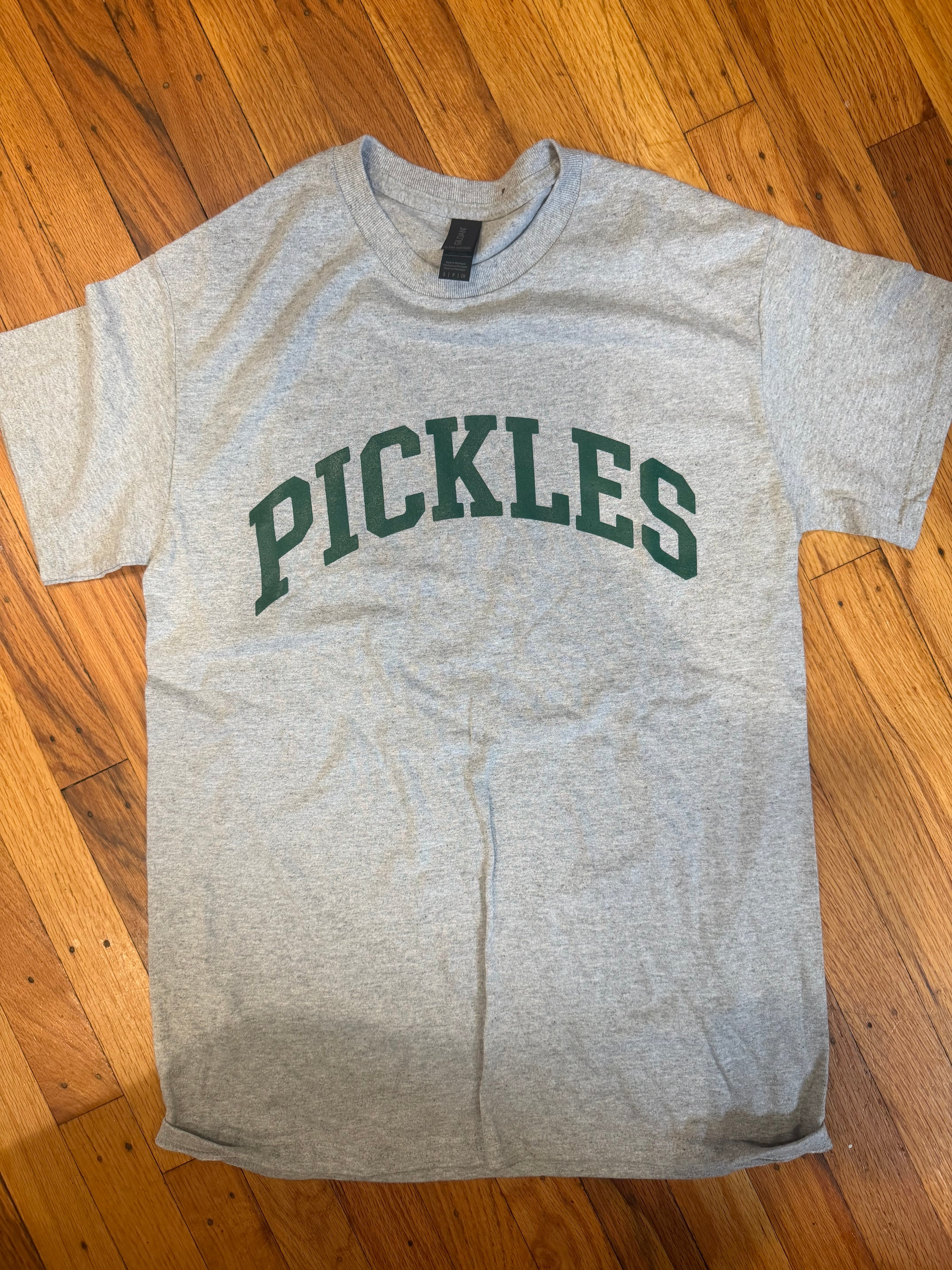 ADULT PICKLES TEE IN GREY + GREEN